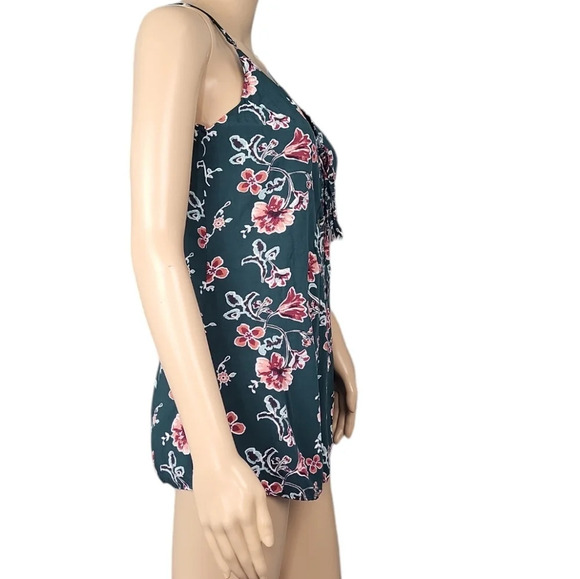 Forever 21 Hunter Green Floral Lace Up Romper - Picture 3 of 5